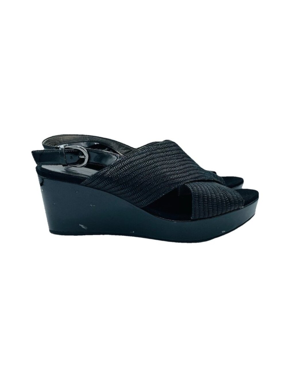 CIRCA Joan & David Shoes Womens Size 9 M Black Leather Wandy Wedge Heels Sandals